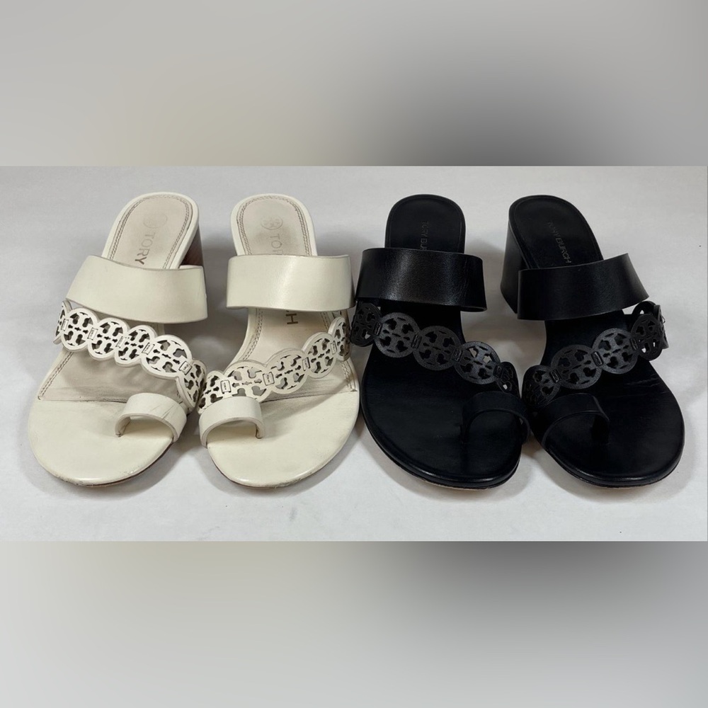 Tory Burch Tiny Miller Toe Ring Sandals In Black … - image 1